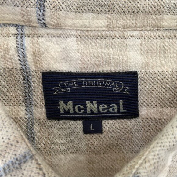 Vintage McNeal shirt button down plaid neutral beige white 100% cotton Large - Picture 2 of 10